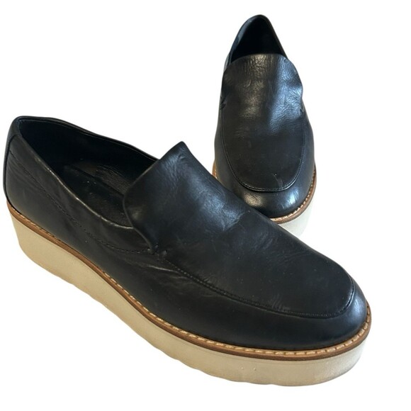 Vince Womens 6.5M Zeta Platform Loafers Leather Black Slip On  Wedge Shoes - Picture 2 of 13